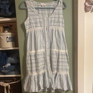 Shabby Chic Light Blue and White Striped Cotton Sundress